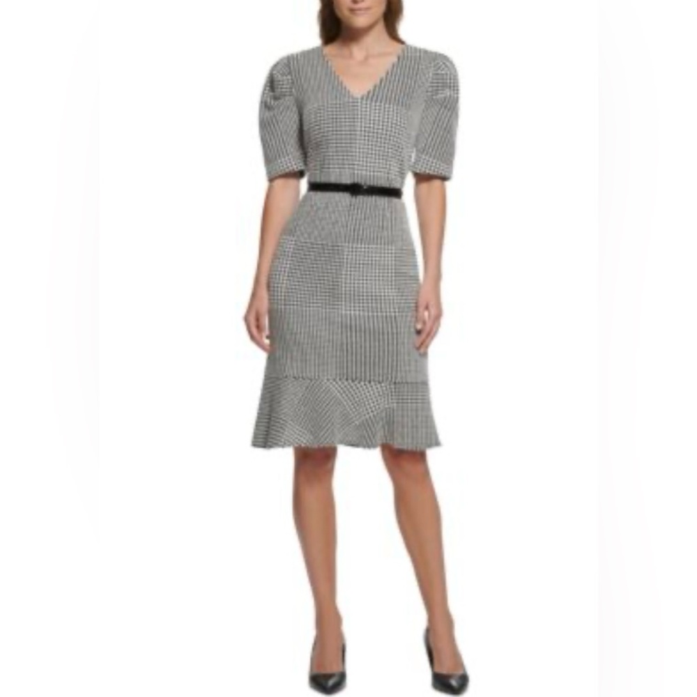NWT $148 Karl lagerfeld Black and White Houndstooth Dress